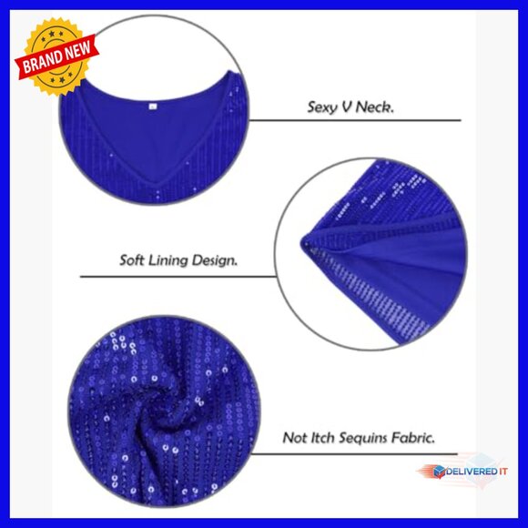 Plus Size Long Sleeve Sequin Tunic V-Neck Blouse Party Casual Wear - Picture 5 of 5